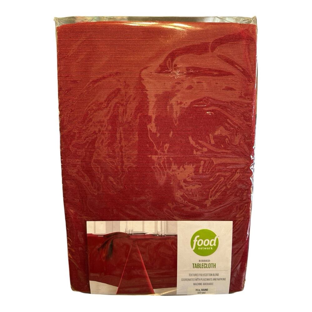 NEW Food Network Tablecloth 70” Round Ribbed Red Cotton/Poly NIP